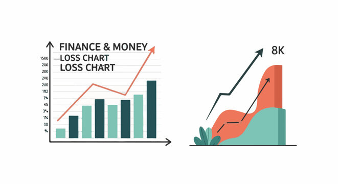 Finance and money loss chart with colorful bars and lines