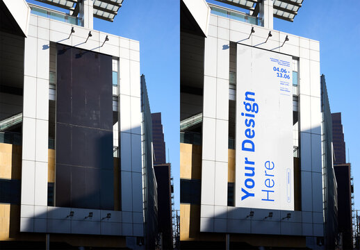 Mockup Of Vertical Customized Sign On Building