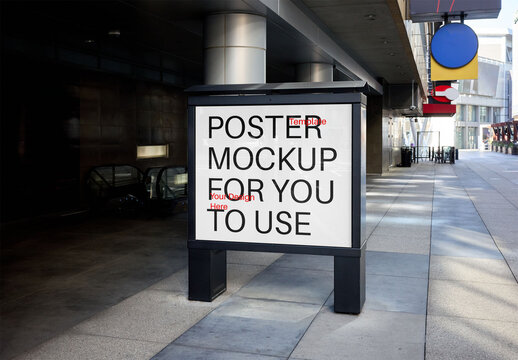 Mockup Of Vertical Customizable Sign On Sidewalk