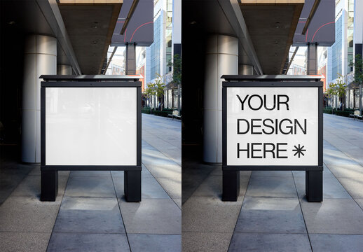 Mockup Of Vertical Customized Sign On Sidewalk