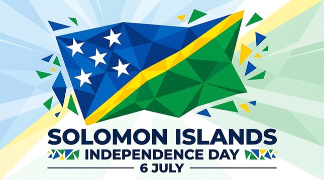 Solomon Islands Independence Day celebration banner with low poly flag and geometric background