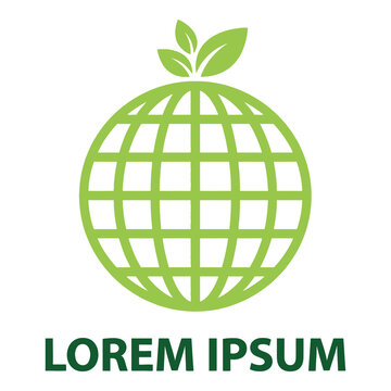 Green globe with leaves on top and lorem ipsum text icon