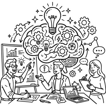 Strategy - Brainstorming and Innovation Process with a Business Team Focusing on Idea Generation and Creative Thinking in a Professional Setting.
