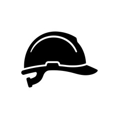 Fototapeta premium Solid black hard hat and safety helmet construction icon representing essential protective gear and industrial equipment for site work and labor.