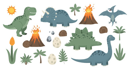 Prehistoric dinosaur world with volcanoes and eggs © alfi