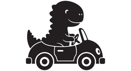 Dinosaur Driving Car Silhouette On White Background Minimalist Illustration tyrannosaurus © SHYFUL_STUDIO