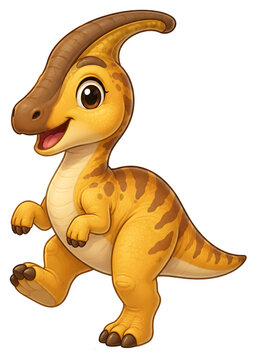 Cute Yellow Parasaurolophus Dinosaur Sticker PNG