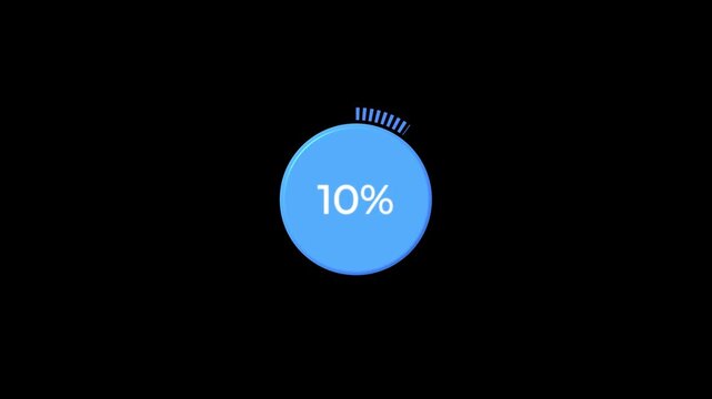 Work finishing solid blue dashed circle percent loading animation with 0 to 10 % . Digital pie chart animated with 10 percent element . Progress bar showing 80% animation.
