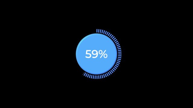 Work finishing solid blue dashed circle percent loading animation with 0 to 60 % . Digital pie chart animated with 60 percent element . Progress bar showing 80% animation.