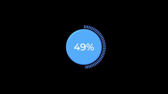 Work finishing solid blue dashed circle percent loading animation with 0 to 50 % . Digital pie chart animated with 50 percent element . Progress bar showing 80% animation.
