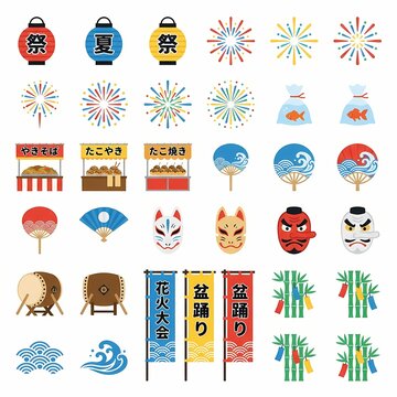 Vibrant Japanese summer festival design elements on display