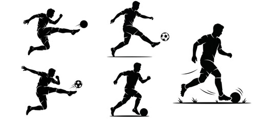 football players silhouettes set of playing football in different action © ALI