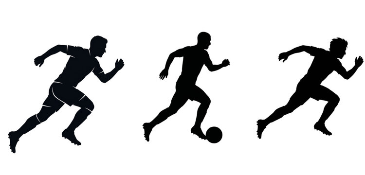 silhouettes of socer player of running forward