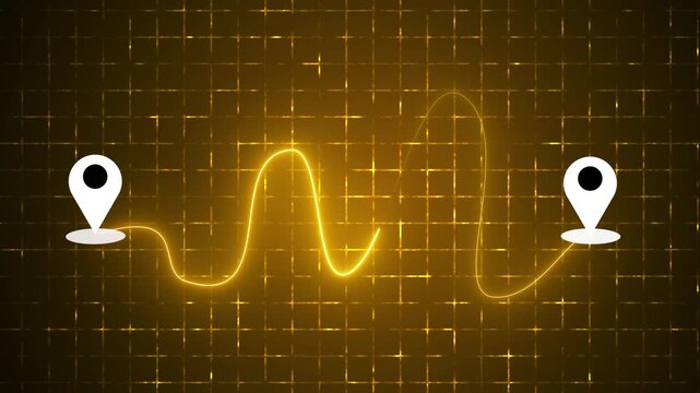 4K Animated Neon Journey Roadmap with Location Pins and Dotted Route on a grid background. Neon journey roadmap for Digital Advertising, Online shops, Buying process, and Business Marketing.

