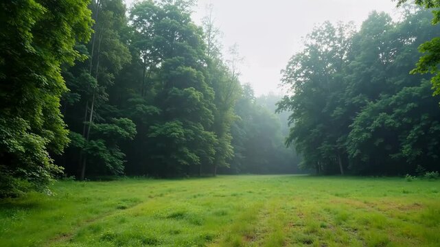 Serene Morning in a Lush Forest Meadow