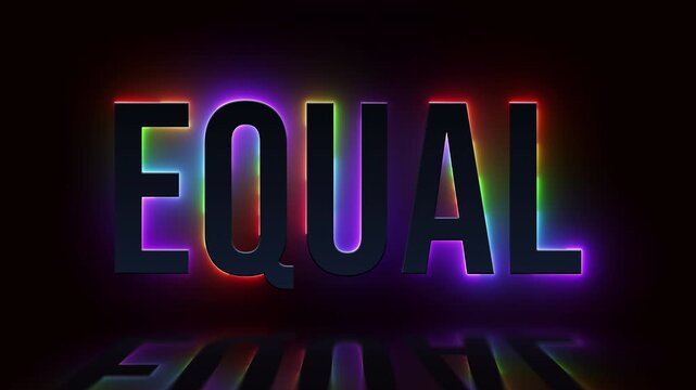 3D render, Neon EQUAL sign with glowing rainbow light, seamless looping animation. 4K footage
