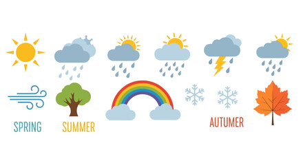 Fototapeta premium Weather icons and seasonal symbols for children