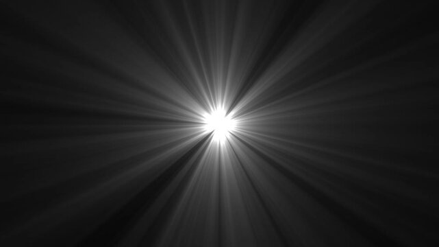 Abstract loop center flickering star optical shine light lens flares animation black background. Abstract optical lens flares, Dynamic light rays footage. Centered white light rays. Heaven light icon