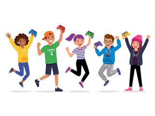 Obraz premium Happy children playing games.