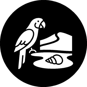 Parrot perched near open clamshell on minimalist design.