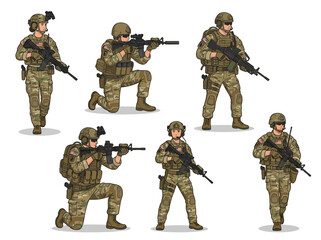 Fototapeta premium Soldiers in combat stance.