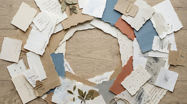 Vintage paper collage with earthy tones and handwritten notes