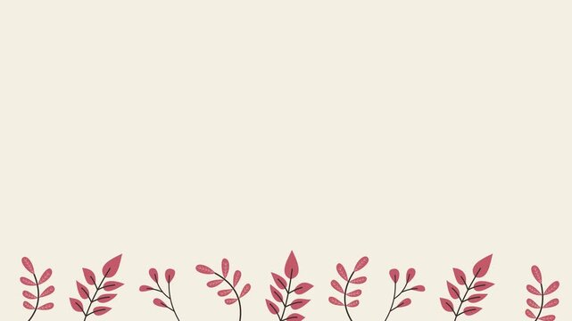 Seamless looping background animation of swinging red leaves and twigs at the bottom. Flat style seasonal autumn illustration with a wide text copy space on beige cream solid color