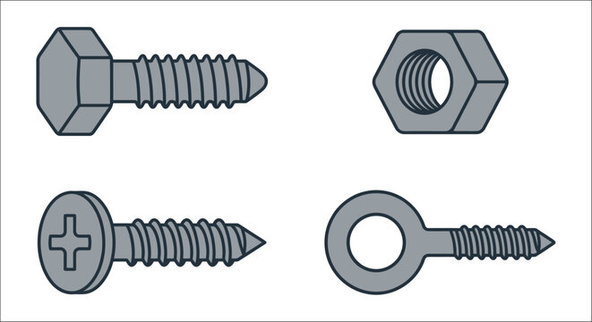 Screws And Nuts Gray Vector Illustration On White Background screw fastener bolt threaded rod nut