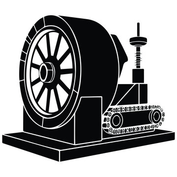Industrial flywheel machine mechanism silhouette engineering vector.