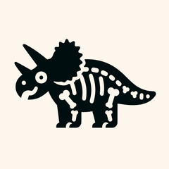 Fototapeta premium A stylized black silhouette of a Triceratops dinosaur skeleton with visible bones.