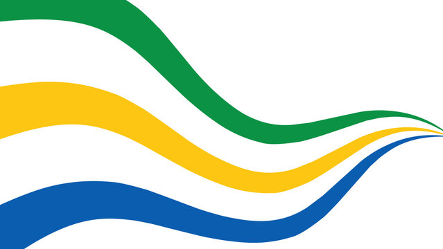 Brazilian flag color wavy ribbon background. Background of 3 flat style wave ribbons in green, yellow, blue.