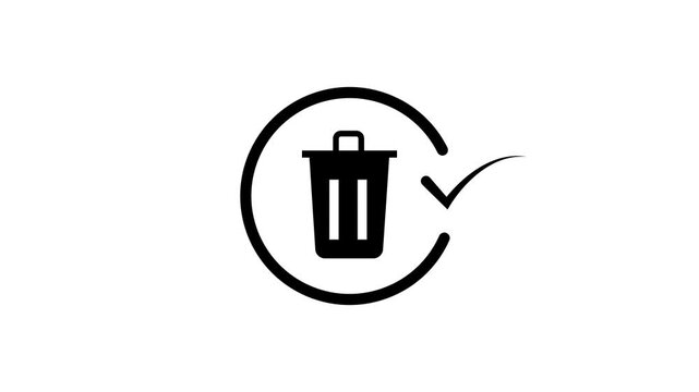 Recycling bin animation with checkmark waste management concept trash garbage