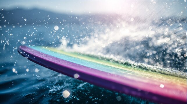 wakeboard. A wakeboard cutting through blue water, creating a white spray arc in sunlight. event key visuals, club posters, designed for fitness apps and gym onboarding, drives event promotion.
