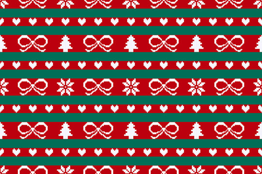 Red and Green Nordic Knitting Pattern for Holiday Background