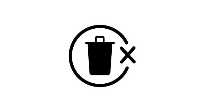 Recycling bin animation with crossmark sustainability concept trash garbage waste