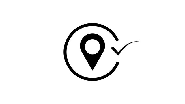 Location pin animation with checkmark, gps navigation, geolocation confirmation map marker