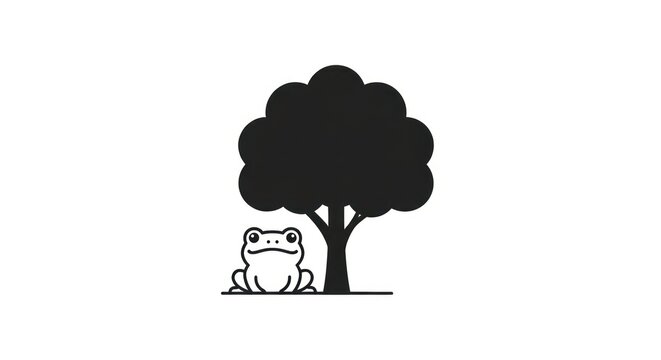 Frog sitting under a tree.