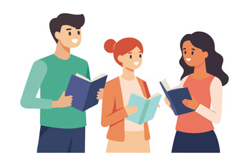 Obraz premium Young Adults Literary Discussion Vector Illustration