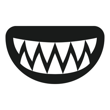 Sharp white teeth in big black smiling mouth  monster jaws icon