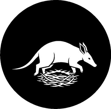 White aardvark silhouette on black background.