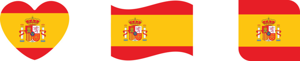 Obraz premium Spanish flags in heart wave and rectangular shapes national symbolism collection