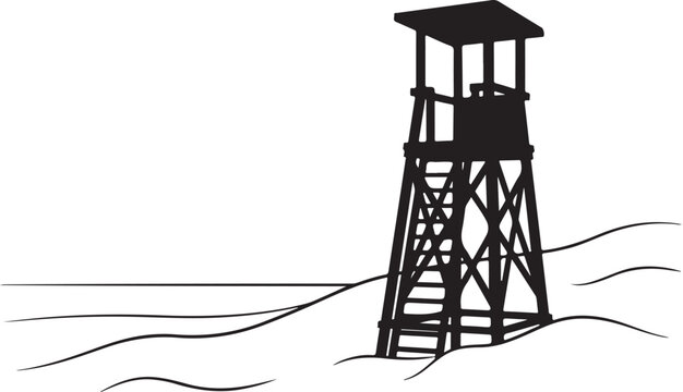 Black silhouette of a lifeguard tower on a beach