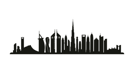 Obraz premium Dubai Skyline Silhouette - Modern Cityscape with Iconic Skyscrapers