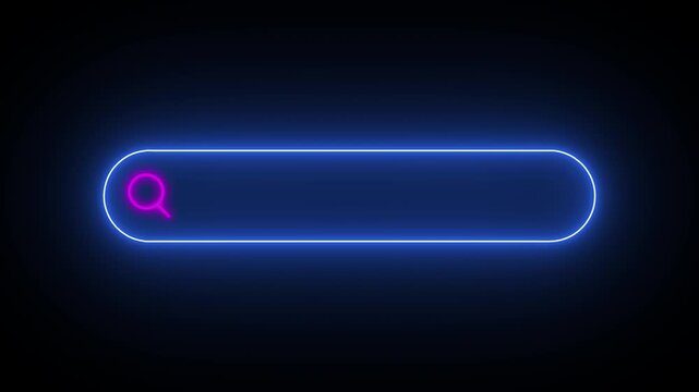 Seamless Loop Magnifying glass Searching Bar Flicker Neon Light Button Sign Symbol. neon blue and purple, The concept of a search bar in the browser for advertising or slogan. 4K video
