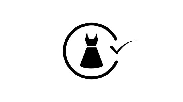 Fashion selection animation: dress choice confirmed with checkmark