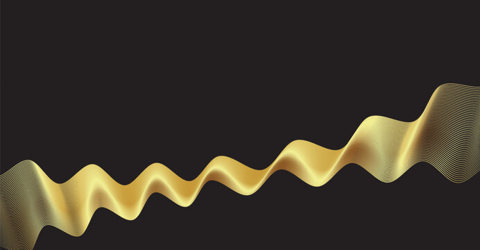 Abstract golden wavy ribbon flowing on a dark background, elegant design, luxury and sophistication