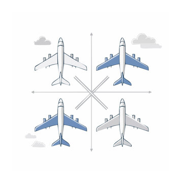 Four Airplanes in Quadrants with Clouds and Coordinate System