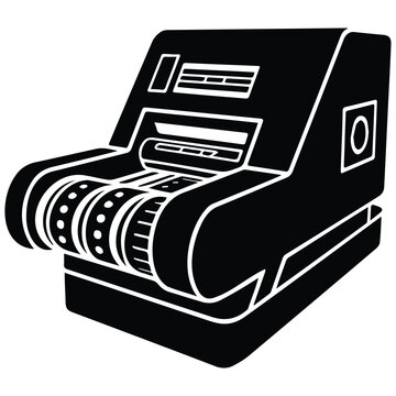 Electronic banknote counter machine money sorting silhouette graphics.