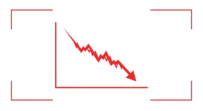 Red downward trending graph with arrow indicating financial loss or economic recession