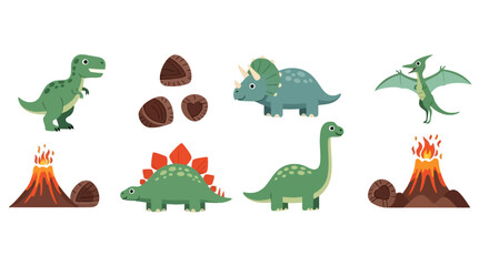 Cute dinosaur and volcano set for kids educational materials © bima